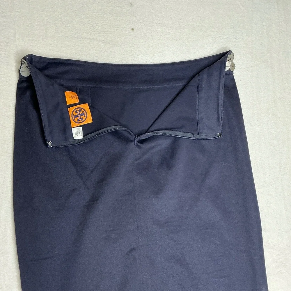 Tory‎ Burch Navy Blue Pencil Skirt Sequined Embellished Waist Slit Size 6